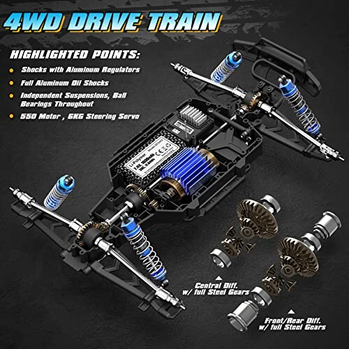 4WD drive train diagram with highlighted features and components.