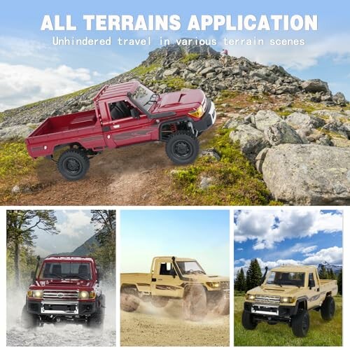 Four off-road vehicles navigating different terrains, highlighting versatility.