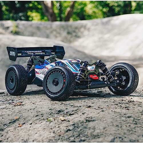 Remote control car on a dirt track.