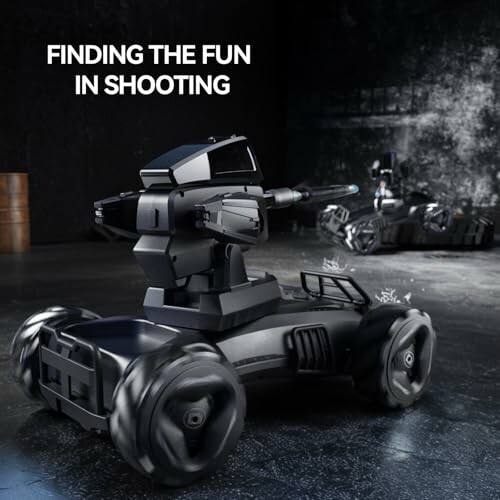 Robotic toy tank with turret in dark setting